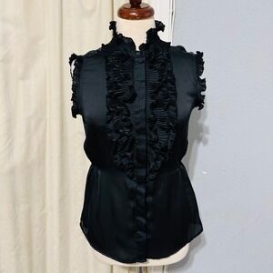 CONVERSE ONE STAR Black Ruffle Mock Neck Sleeveless Button Up Shirt Women's M